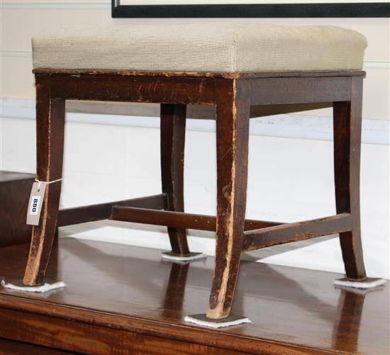 A George III mahogany provincial stool (formerly the base of a childs high chair)